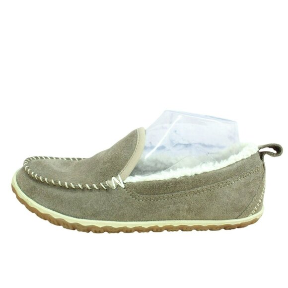 LL Bean Cement Suede Slip-On Fleece Lined Mountain Moccasin Slippers Size 8 M - Picture 1 of 9